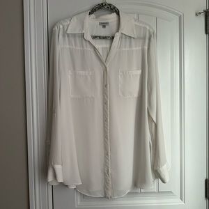 Avenue White Sheer Button Blouse